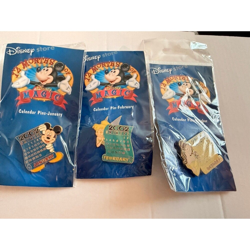 Disney Store 12 Months of Magic 2002 Calendar Pins Lot of 3 Jan Feb Oct MIP